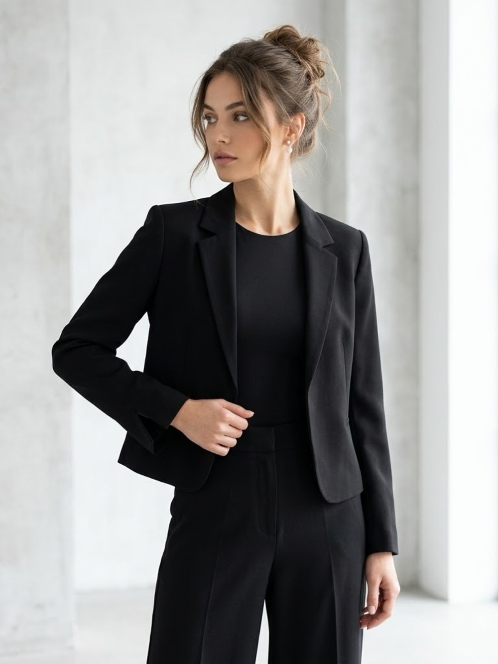 H&M Women’s Long Sleeve Open Front Slit Cuff Cropped Blazer Size Medium